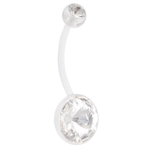 Clear Crystal Flexible Belly Ring Navel 14G 3/8 INCH