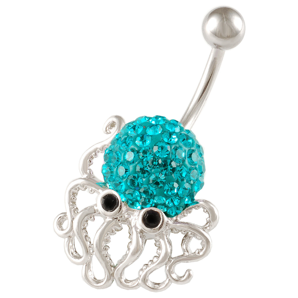 Octopus Belly Button Ring Navel Ring Blue-Zircon