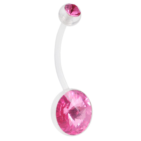 ROSE CRYSTAL FLEXIBLE BELLY RINGS 14G 1.6mm 3/8 Inch