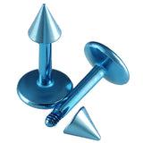 Light Blue Anodized Labret 16g 1/4, 5/16, 3/8 3mm Cone Spike